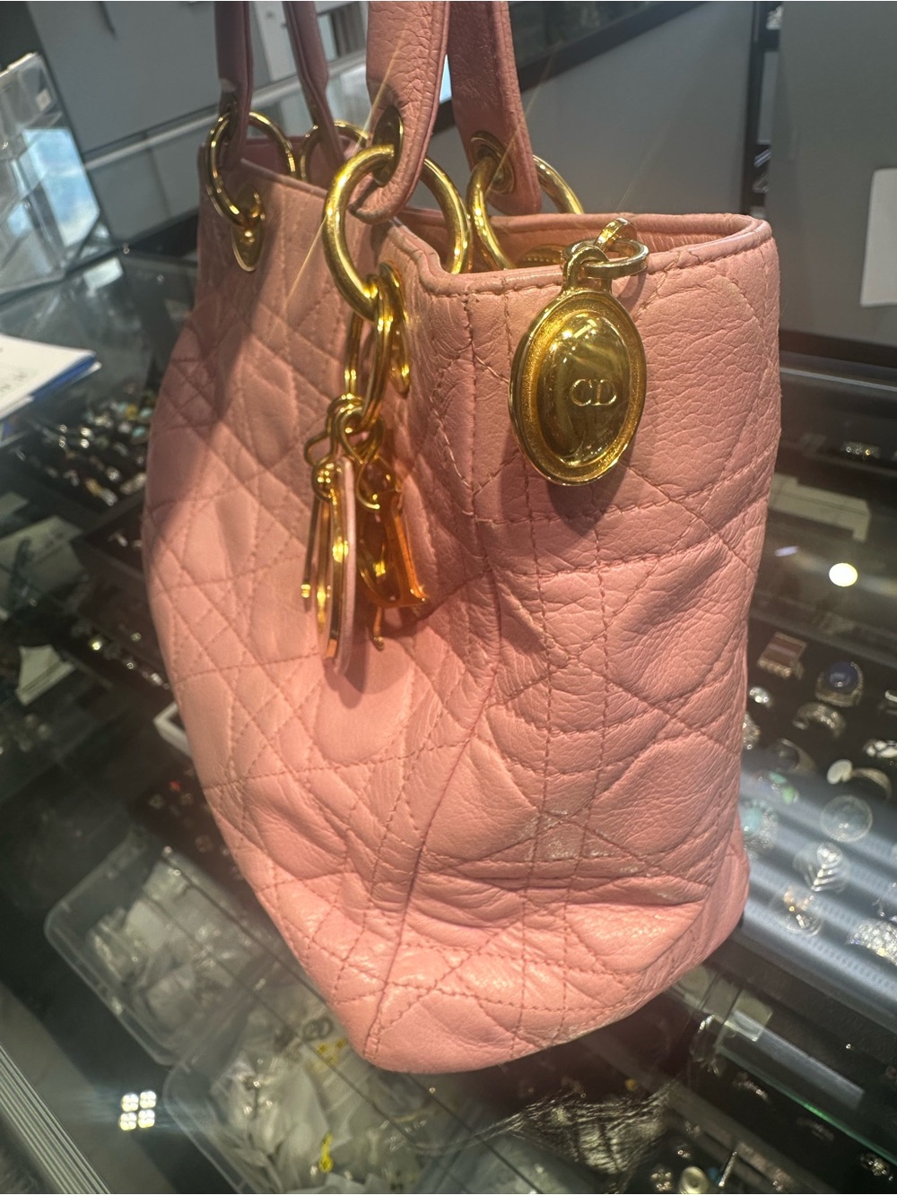 Dior Pink Quilted Leather Satchel with Gold Hardware